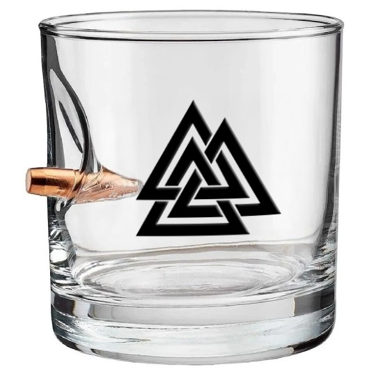 Valknut Pagan Viking Germanic Triangles Symbol Bullet Whiskey Glasses
