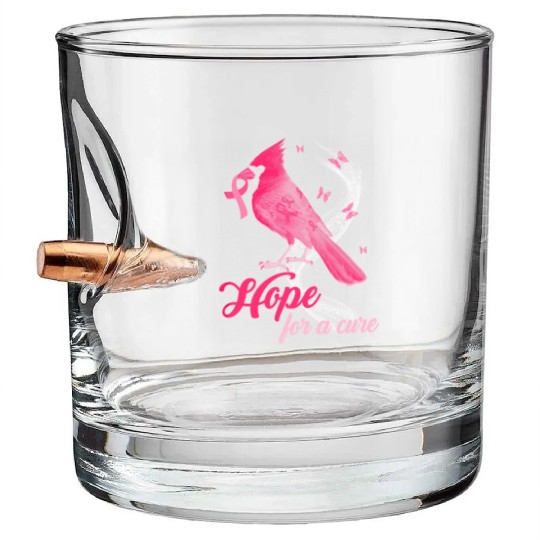 Breast Cancer Cardinal bird hope for a cure Bullet Whiskey Glasses