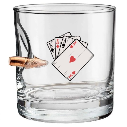 Traditional Tattoo Four Aces Playing Card Game Bullet Whiskey Glasses