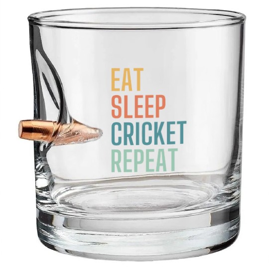 Eat Sleep Cricket Repeat Bullet Whiskey Glasses