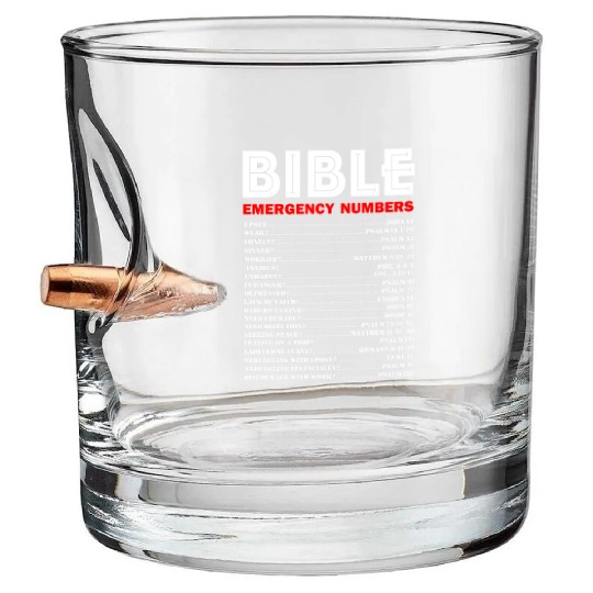 Emergency Bible Numbers Bullet Whiskey Glasses