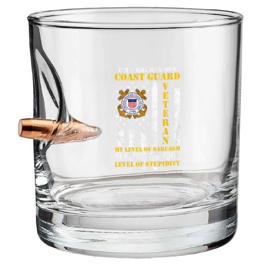 I'm a Grumpy Old US Coastguard Veteran Serving Bullet Whiskey Glasses