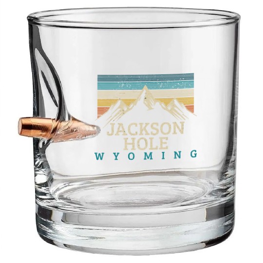 Jackson Hole Wyoming Vintage Mountains Nature Souv Bullet Whiskey Glasses
