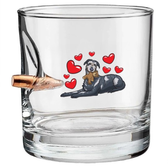 Irish Wolfhound Dog With Stuffed Animal Bullet Whiskey Glasses