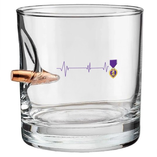 Heart Beats Purple Heart US Military Purple Heart Bullet Whiskey Glasses