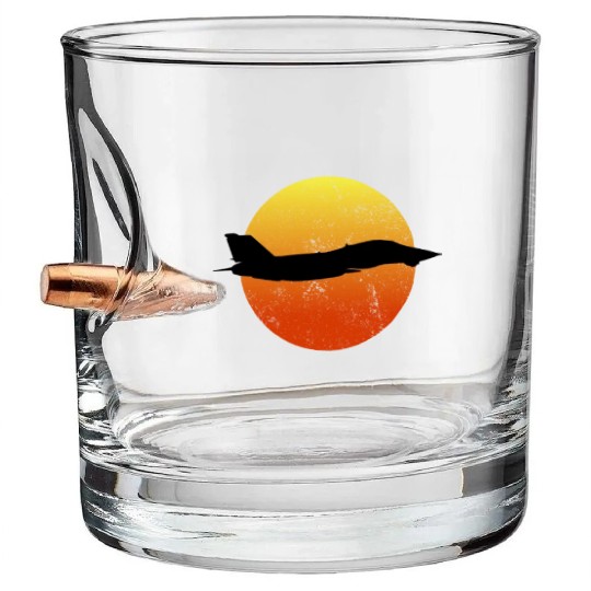 F-14 Tomcat Silhouette Retro Sunset Military F14 Bullet Whiskey Glasses