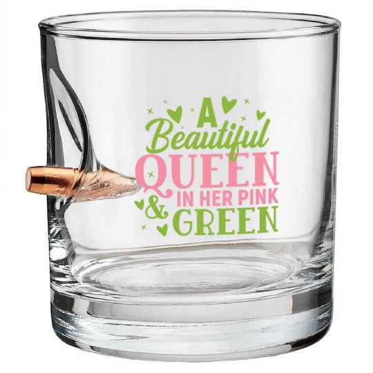 A Beautiful Queen in her Pink and Green | HBCU AKA Bullet Whiskey Glasses