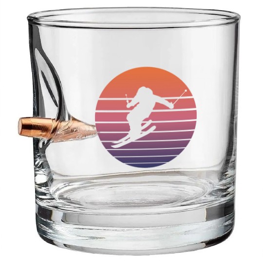 Ski Skier Winter Sports Skiing Retro Gift Bullet Whiskey Glasses