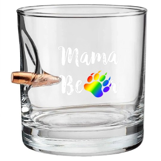 Lesbian Mama Bear Gay Pride Rainbow Paw LGBT Bullet Whiskey Glasses