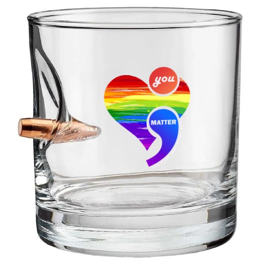 Rainbow Heart Semicolon You Matter Bullet Whiskey Glasses