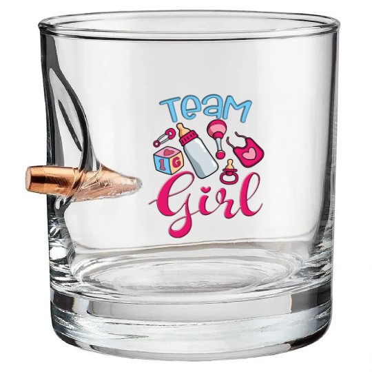 Cute Team Girl, Gender Reveal, It's A Baby Girl Bullet Whiskey Glasses