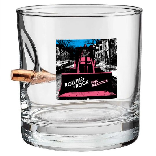 Pink Bulldozer / Rolling Rock Bullet Whiskey Glasses