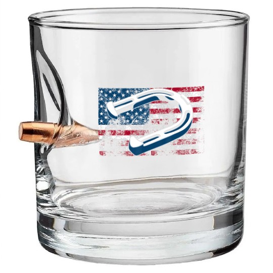 Cool Horseshoe Pitching USA Flag Funny US Pitcher Bullet Whiskey Glasses