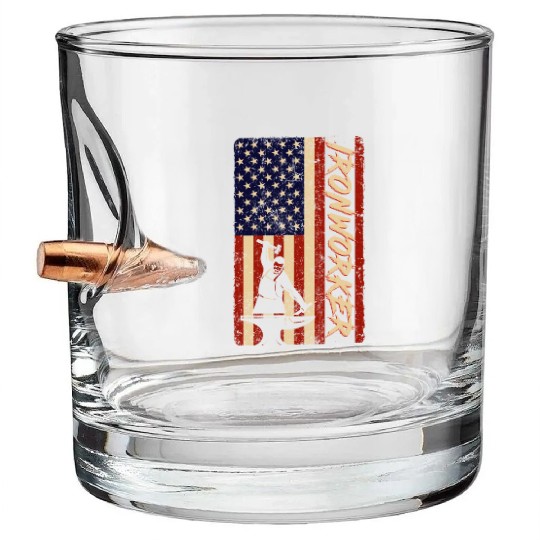 US Flag Ironworker Independence labor Day Bullet Whiskey Glasses