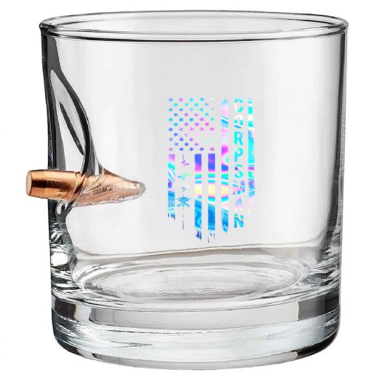 Awesome US Flag Heart Corpsman Bullet Whiskey Glasses