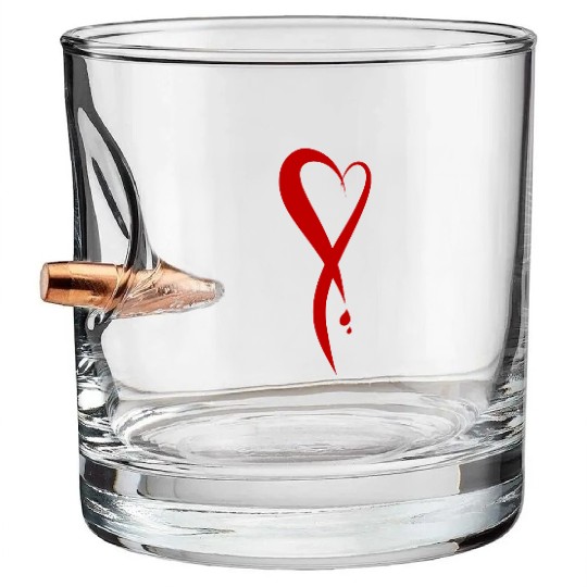 Heart bleeding, hand drawn Bullet Whiskey Glasses