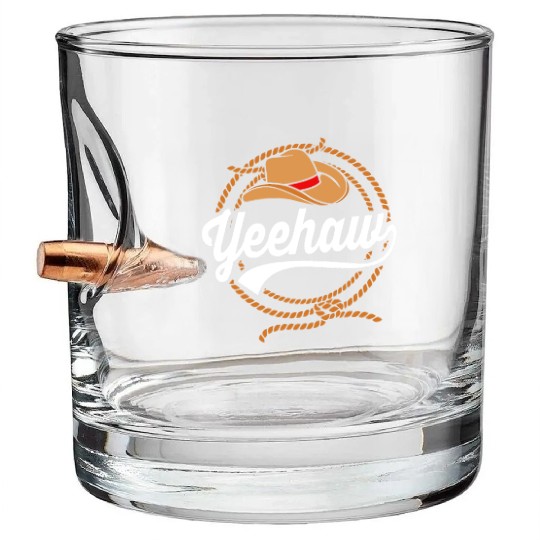 Yeehaw Cowboy Western For Men Bull Riding Rodeo Bullet Whiskey Glasses
