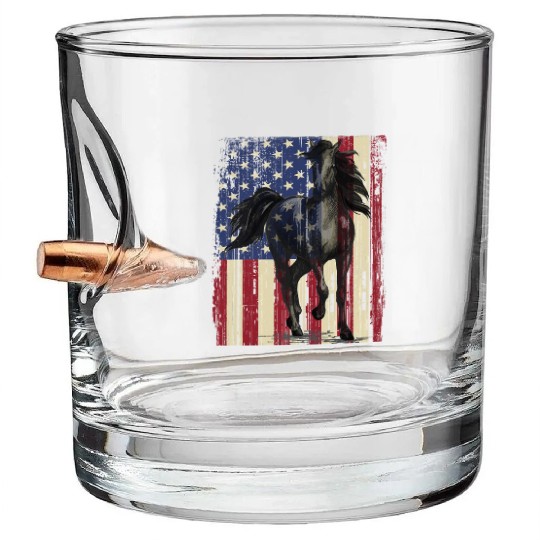 Horse American Flag Horseback Riding Horse Lover Bullet Whiskey Glasses