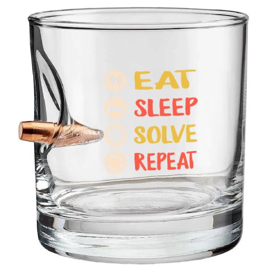 Rubiks Cube Bullet Whiskey Glasses, Vintage Eat Sleep Solve Repeat