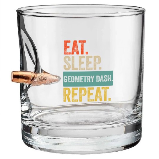 Eat sleep geometry dash repeat retro vintage Bullet Whiskey Glasses
