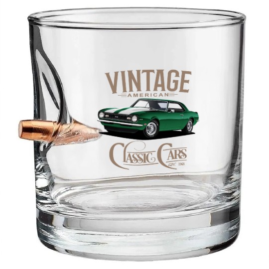 Vintage Green Camaro Classic Car Bullet Whiskey Glasses