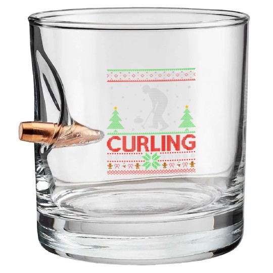 Curling Sports Lover Santa Ugly Curling Christmas Bullet Whiskey Glasses