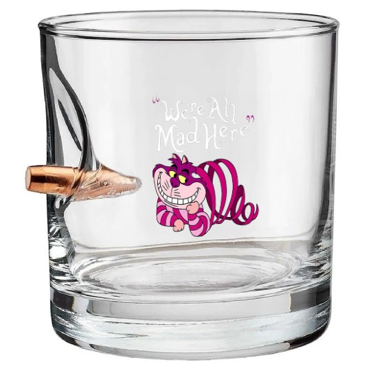 Cheshire Cat Were all Mad Here Cat 1669 Bullet Whiskey Glasses