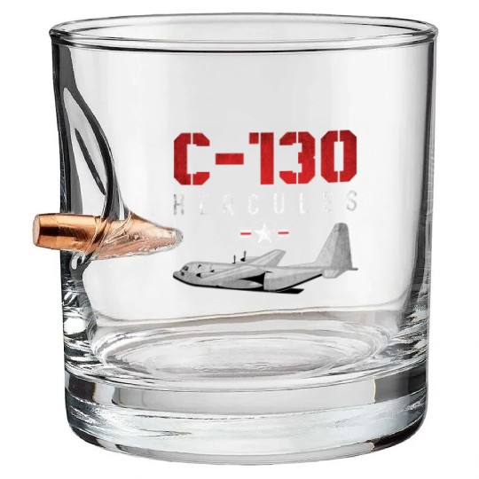 C 130 Hercules US Airborne Fighter Pilot Bullet Whiskey Glasses