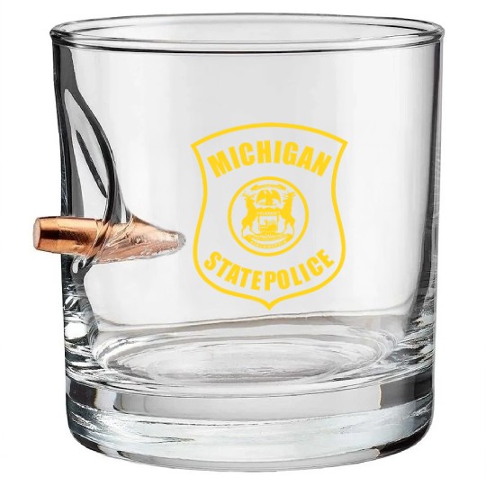 michigan state police logo for black Bullet Whiskey Glasses