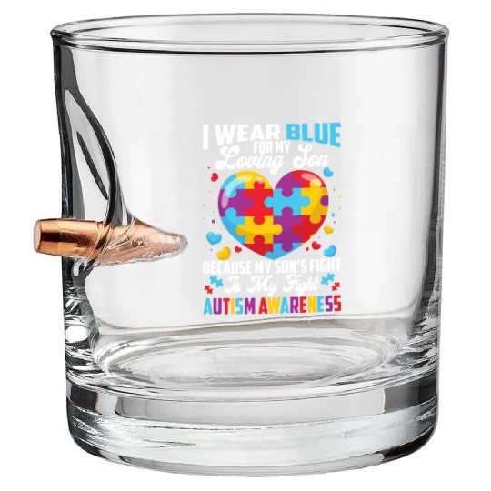 I Wear Blue For My Loving Son Autism Awareness Bullet Whiskey Glasses