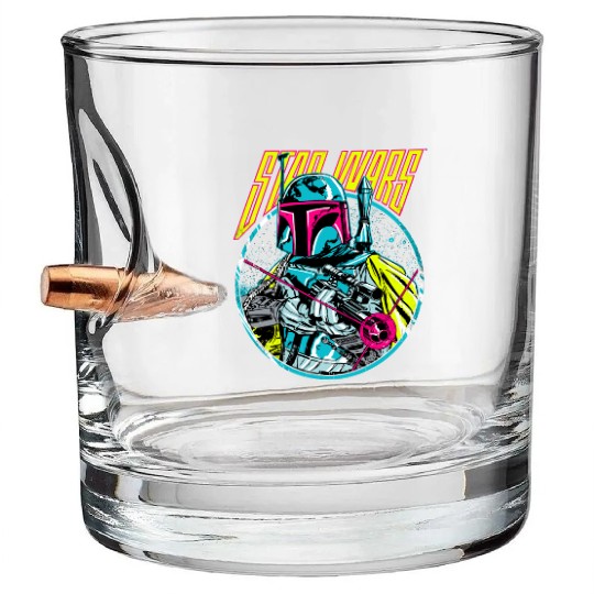 Star Wars Boba Fett Neon Blaster Vintage Graphic Bullet Whiskey Glasses