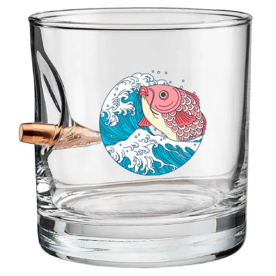 Japanese Koi Fish Great Kanagawa Wave Bullet Whiskey Glasses