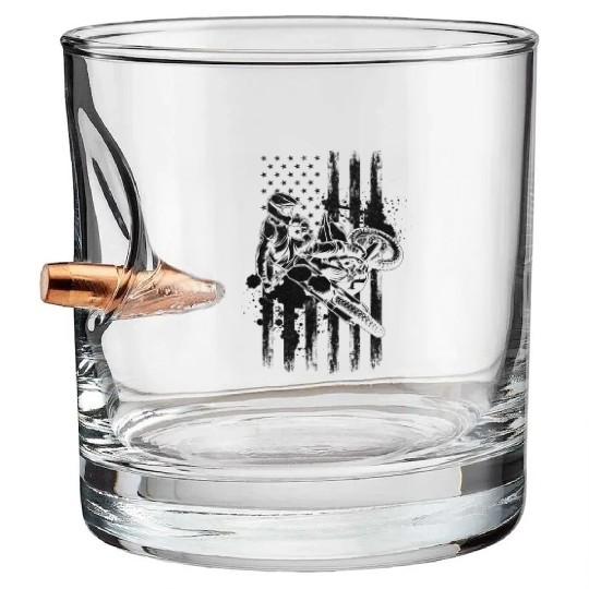 Motorcycle Freestyle Motocross American Flag Bullet Whiskey Glasses