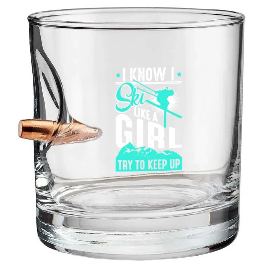 Ski like a Girl Retro Vintage Snow Skiing Winter Bullet Whiskey Glasses
