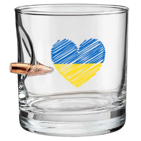 I Stand With Ukraine Ukrainian Heart Flag Bullet Whiskey Glasses