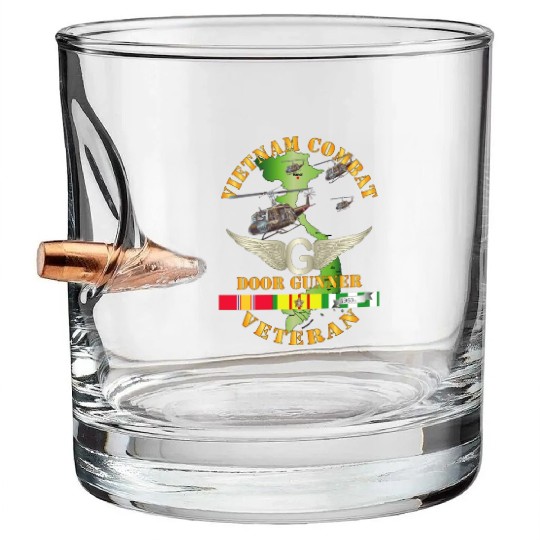 Army Vietnam Combat AVN Vet Door Gunner Air Assaul Bullet Whiskey Glasses