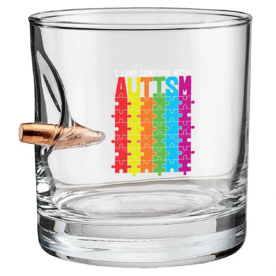 I Love Someone With Autism Bullet Whiskey Glasses