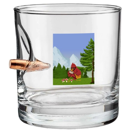 Cardinal Bird Foraging Collecting Mushrooms Bullet Whiskey Glasses