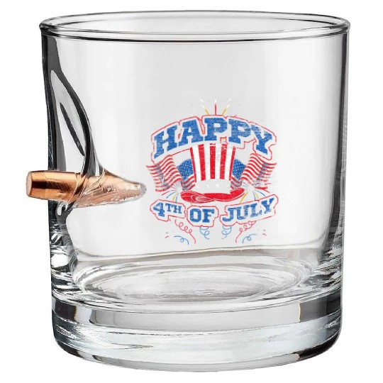 Happy 4th Of July US Flag Liberty American Bullet Whiskey Glasses
