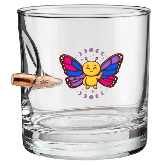 Bisexual Flag Monarch Butterfly Insect Subtle Bullet Whiskey Glasses