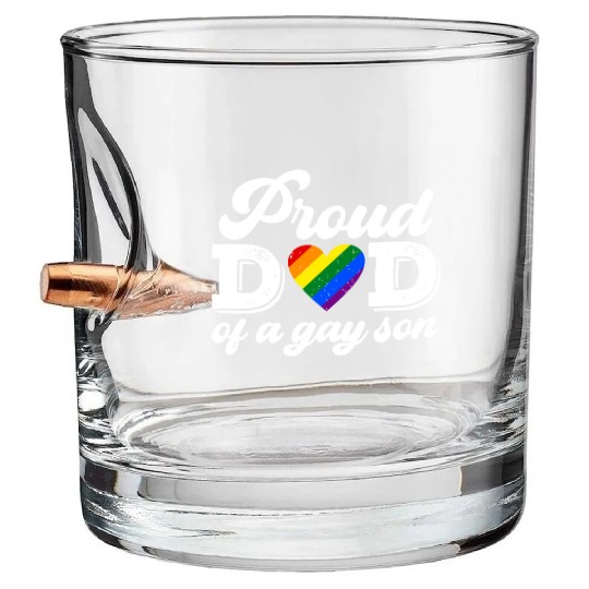 Proud Dad Of A Gay Son Bullet Whiskey Glasses LGBT Pride Month