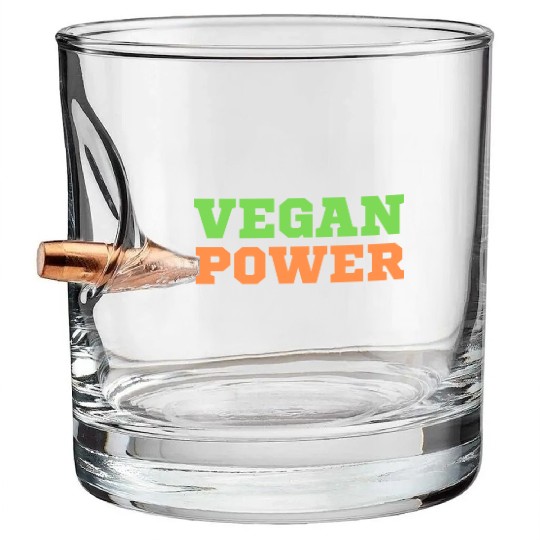 VEGAN POWER (Green & Orange letters) Bullet Whiskey Glasses