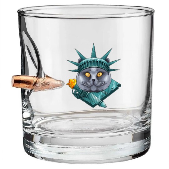 Statue Of Liberty British Shorthair 4th Of July US Bullet Whiskey Glasses