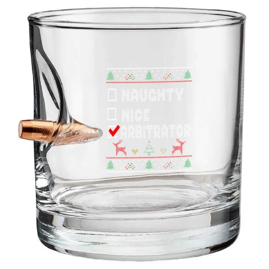 Naughty Nice Arbitrator, Matching Christmas Group Bullet Whiskey Glasses