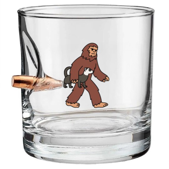 Bigfoot Sasquatch Walking Ferret Bullet Whiskey Glasses