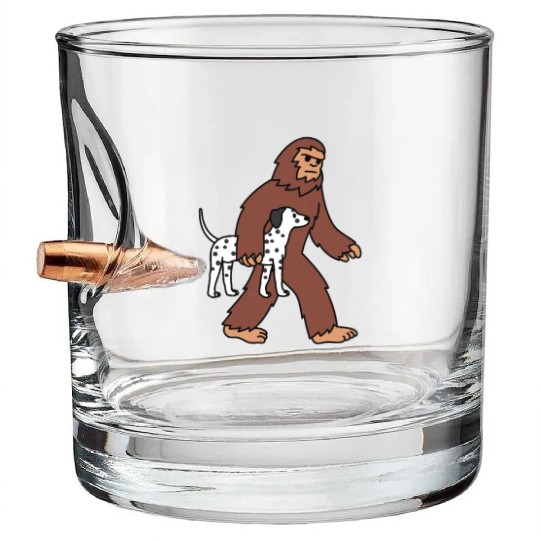 Bigfoot Sasquatch Walking Dalmatian Bullet Whiskey Glasses
