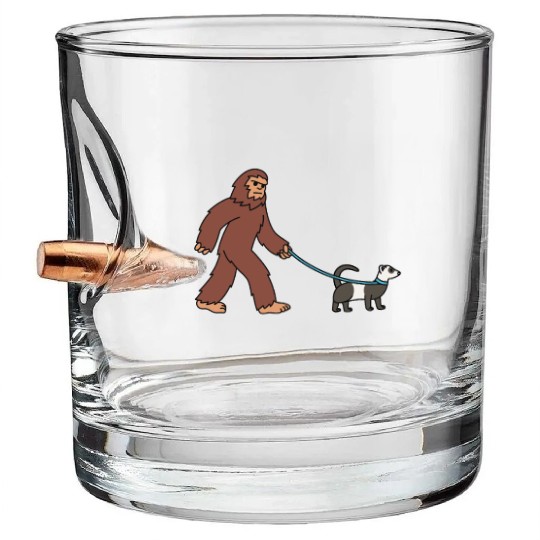 Bigfoot Sasquatch Walking Ferret Bullet Whiskey Glasses
