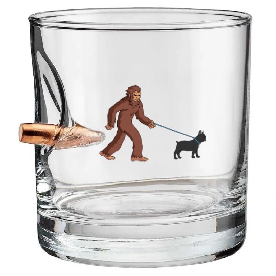 Bigfoot Sasquatch Walking French Bulldog Bullet Whiskey Glasses