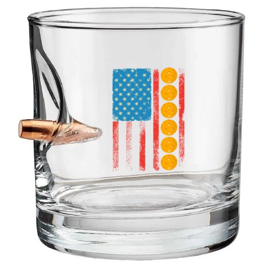 Pickleball US Flag Patriotic Pickleball Player Bullet Whiskey Glasses