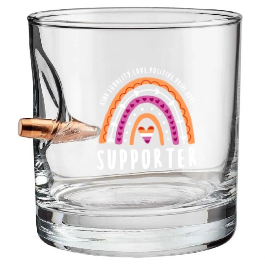 Supporter Lesbian Pride Rainbow Bullet Whiskey Glasses